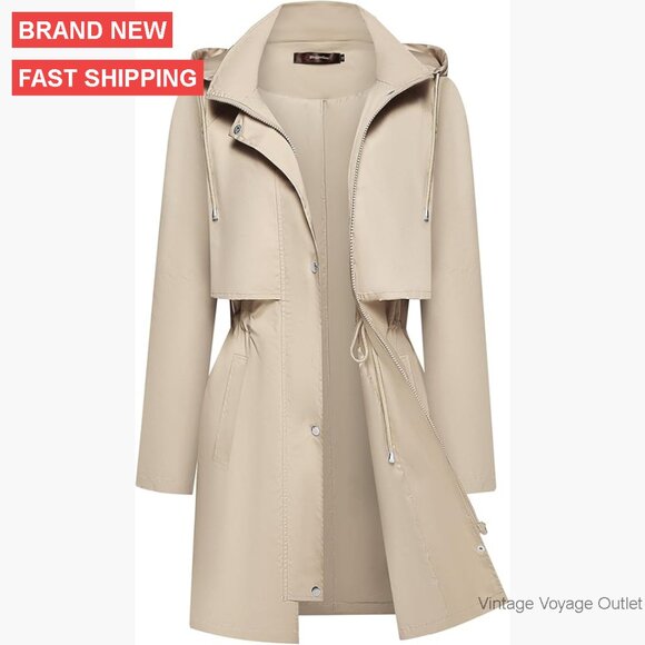 Lightweight Waterproof Rain Jacket with Hood Packable Trench Coat